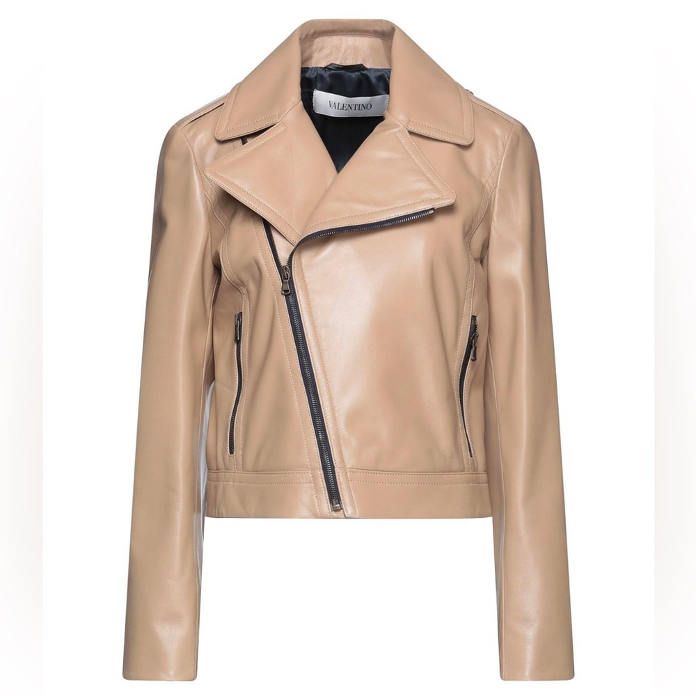 Valentino Beige Lambskin Leather Moto Jacket IT42 ($7390)